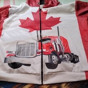 Source Unknown Red and White Hoodie with Truck Design